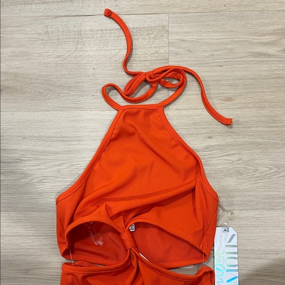 Mou Bold Orange Backless Halter Dress - Picture 2 of 3